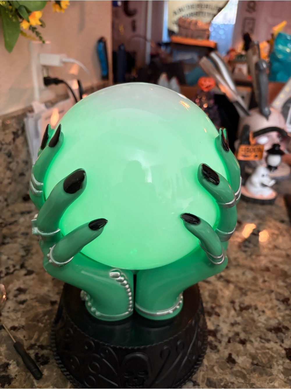 Green Witch Hand Crystal Ball Accent Lamp -